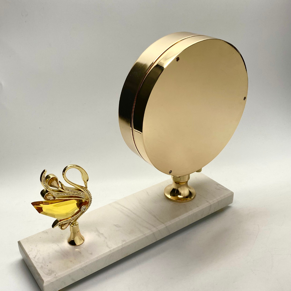 Vanguard Universal Premium Crystal Table Clock with Swan TCJ-622WT