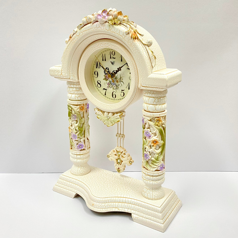Vanguard Universal Delurious Pendulum Table Clock with Crystal Flowers TSS-1466