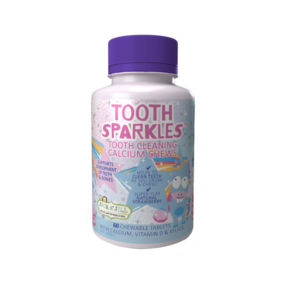 Jack N' Jill Tooth Sparkles 60 pack - Tooth Cleaning chews with vitamin D & calcium