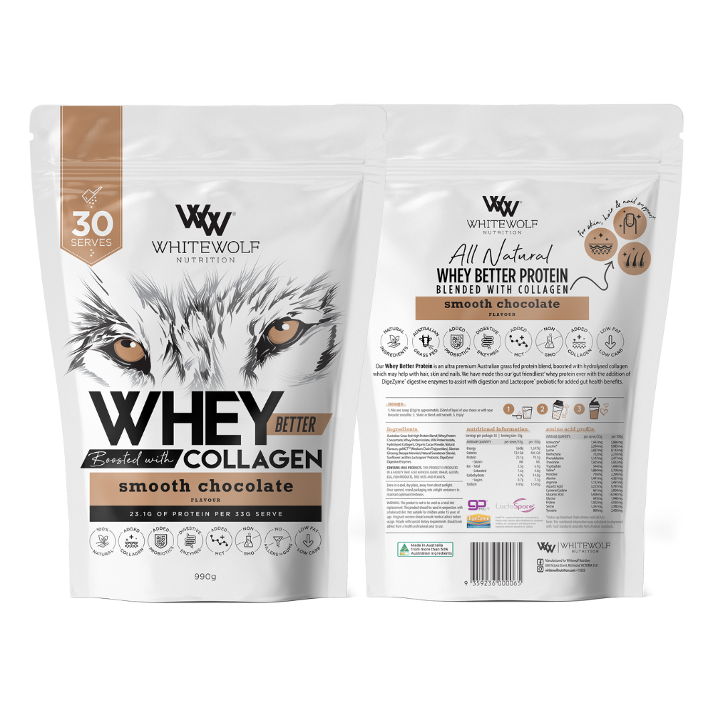 White Wolf Nutrition WHEY BETTER PROTEIN BLEND - BOOSTED WITH COLLAGEN Smooth Chocolate 990g