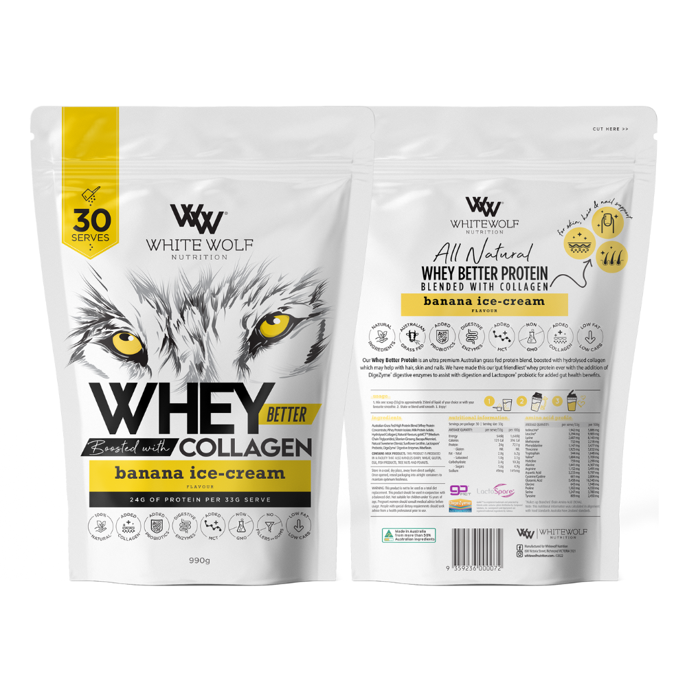 White Wolf Nutrition WHEY BETTER PROTEIN BLEND - BOOSTED WITH COLLAGEN Banana Ice-Cream 990g