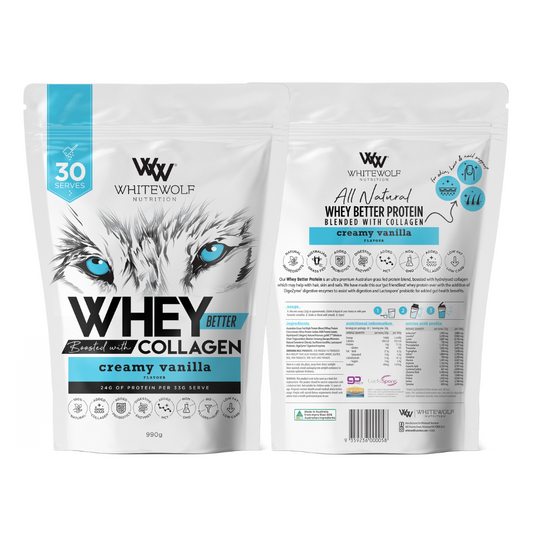 White Wolf Nutrition WHEY BETTER PROTEIN BLEND - BOOSTED WITH COLLAGEN Creamy Vanilla 990g